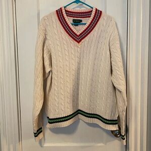 J. Crew Cream Sweater with Red and Blue Stripes